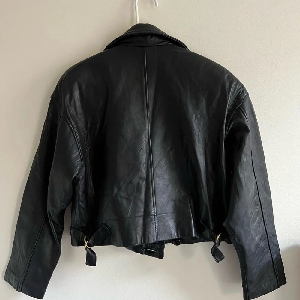 Express Avenue de L’Opera vintage black leather jacket -Size M-circa early 90’s - Picture 2 of 3